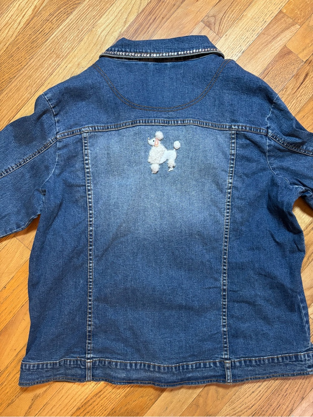 Quacker Factory XL Denim Poodle and Rhinestone Jean Jacket - Picture 8 of 13
